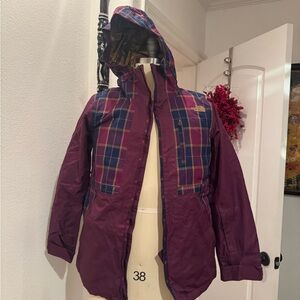 The North Face Burgundy and Navy Plaid Ski Jacket